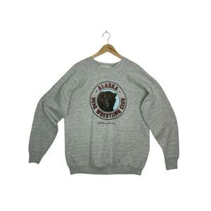 VINTAGE Gray Alaska Bear Wrestling Club Crewneck Sweatshirt Size XL